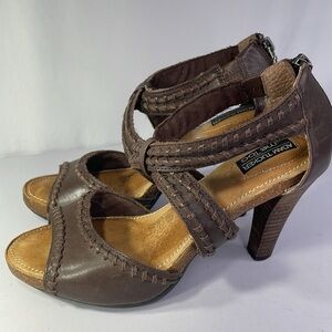 Adam Tucker me too GIAVANNA brown leather stack, heel, sexy sandal